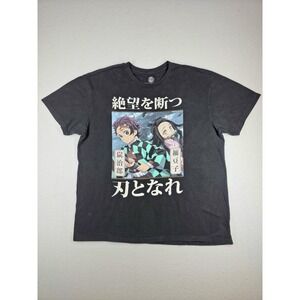 Demon Slayer Tanjiro & Nezuko T-Shirt Mens Large Black Anime Graphic Tee GEE